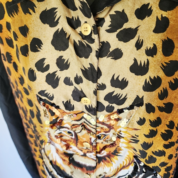 Diane Gilman Black and Brown Leopard Button Down Shirt - Picture 7 of 14